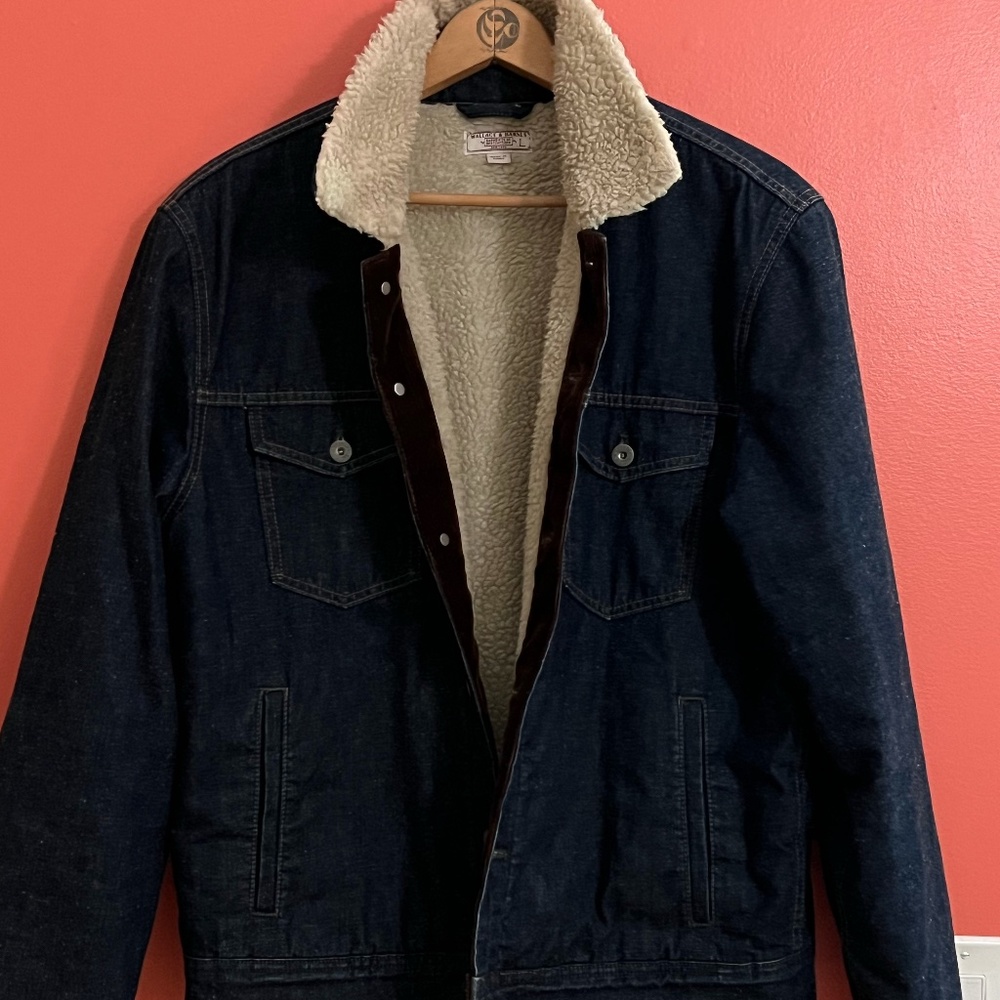 Men's Wallace and Barnes Sherpa Fleece lined Kaihara Denim Jacket Size Large